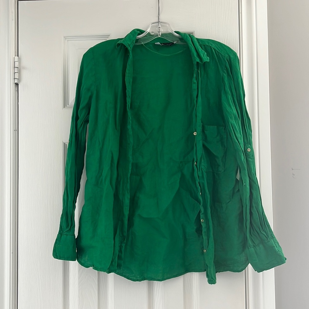 Green ZARA poplin shirt